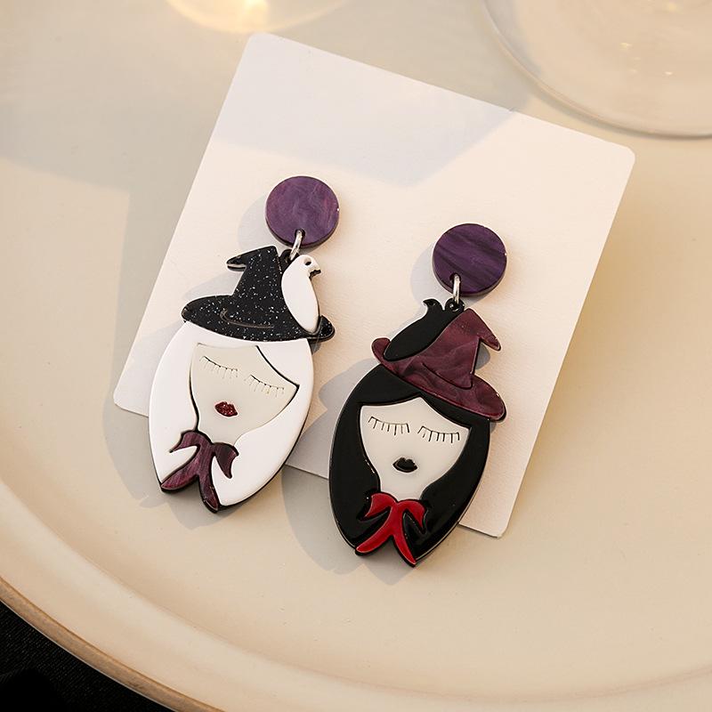 Асимметричные акриловые серьги в стиле ведьмы «Серебряная игла» черно-белые