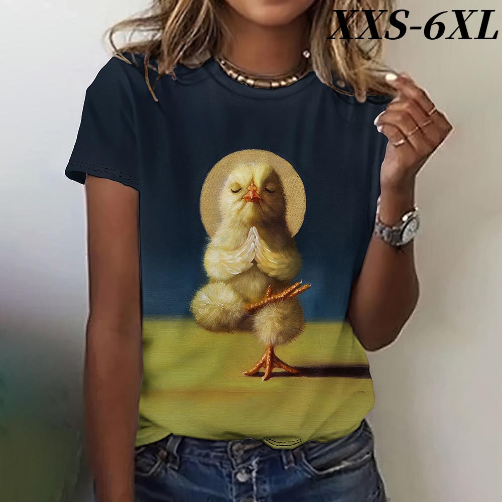 XXS-6XL Плюс Размер Летняя мода Женская футболка Футболки с мультяшными животными Футболки с круглым вырезом Повседневные футболки с коротким рукавом Топы Женская одежда