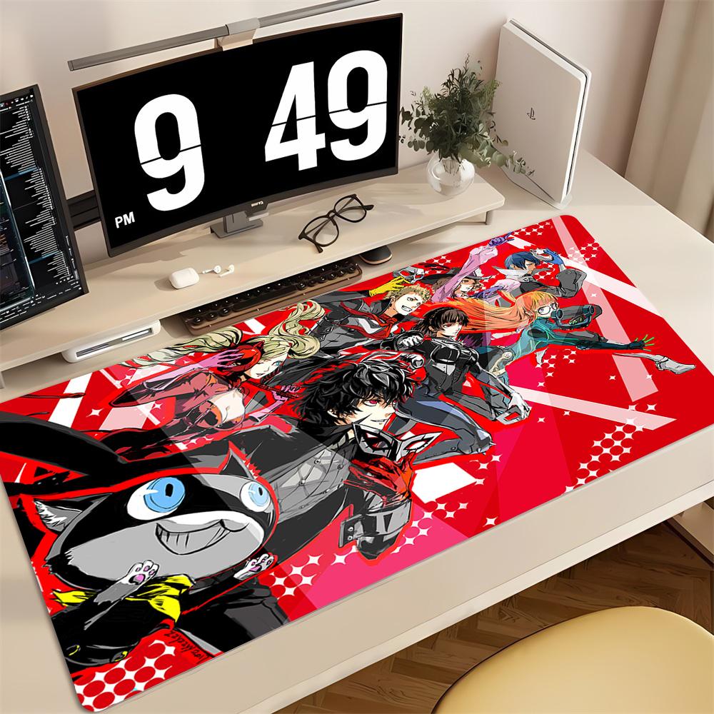 Игровой коврик для мыши, большой коврик для стола, нескользящий, прошитые края, принт Persona Anime, коврик для клавиатуры для геймера, домашний офис