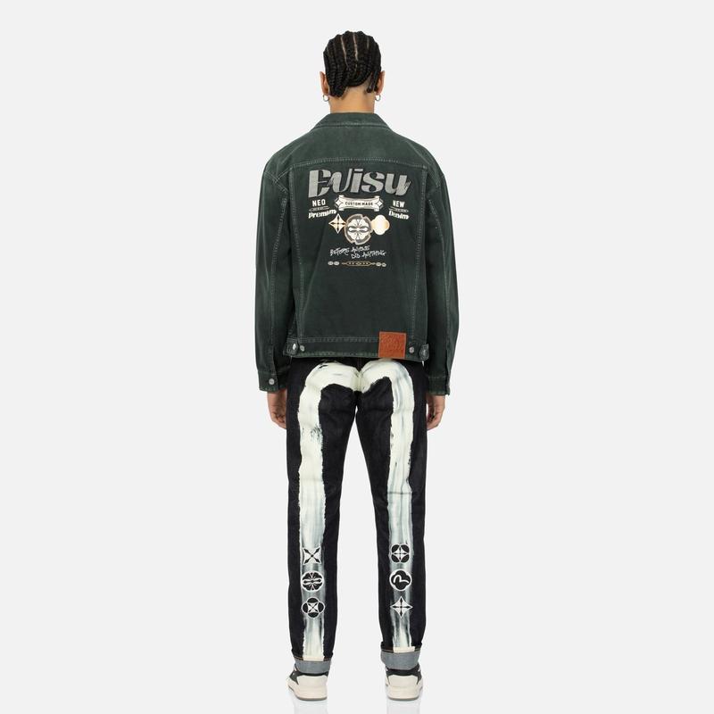 Джинсовая куртка Evisu с вышивкой Бога Удачи Мужские куртки 2ESHTM4DJ1001LFDN