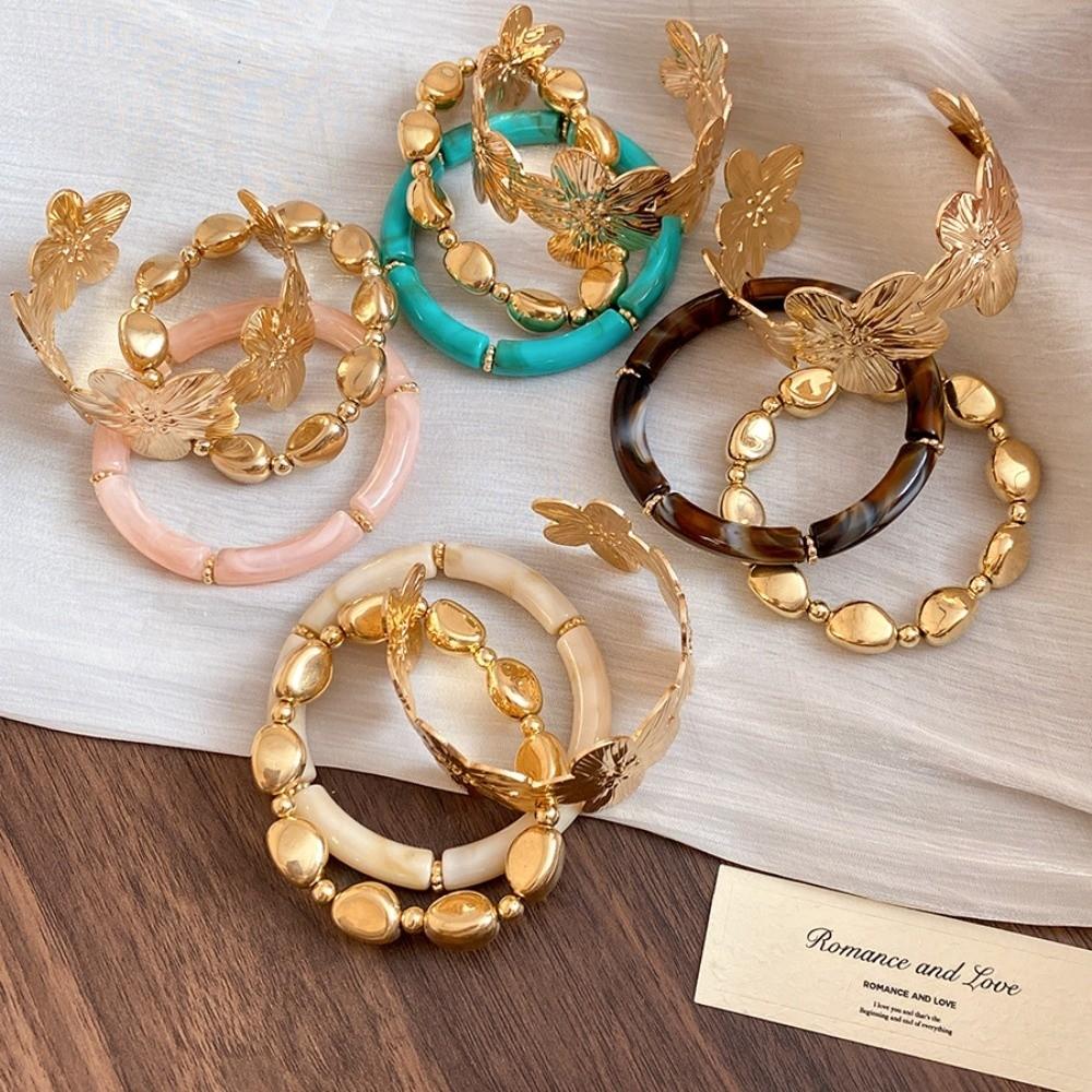 3Pcs/Set Gold Big Flower Bangle Set Bohemian Cuff Bracelets Set New Irregular Cuff Bracelet Jewelry