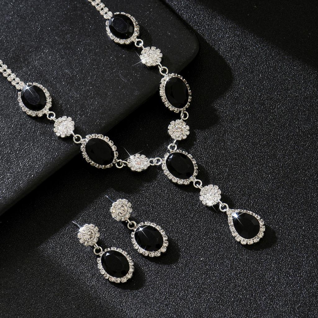 Luxury Sparkling Water Drop Necklace Earrings Set, High-End, Bridal Jewelry