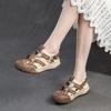 Johnature Retro Round Toe Breathable Mesh Sports Sandals Genuine Leather Lightweight Women's Shoes