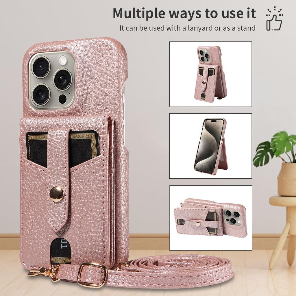 Чехол для телефона iPhone16 15 14 13 Pro Pro Max Plus с зеркалом для макияжа и слотом для карточек на шнурке Стильный многофункциональный чехол для телефона