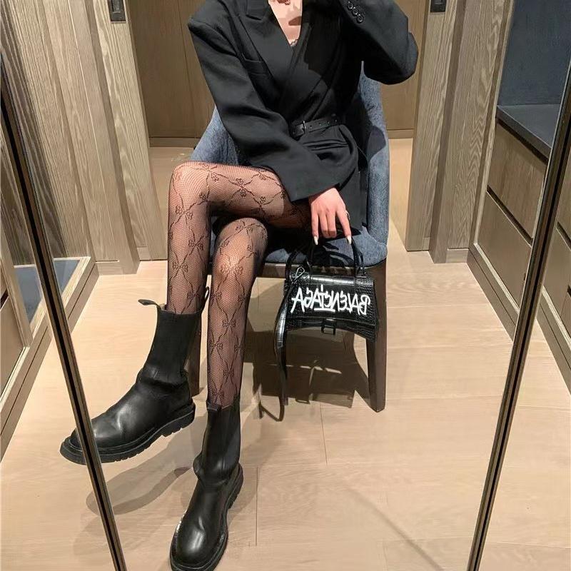 Полые кружевные сетчатые чулки с трусиками-боди Лолита Ретро Цветочная лоза Белые Черные чулки для женщин