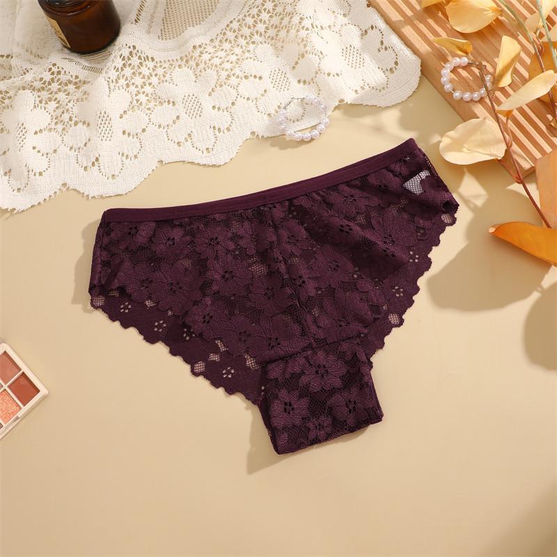 FINETOO Sexy Lace Panties for Women Soft Breathable Lingerie Patterned Lace Solid Color Briefs