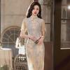 2025 Autumn Retro Republic of China Style Long Lace Cheongsam for Women - Daily Wear Dress