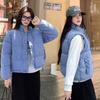 Blue Plaid Stand-up Collar Warm Short Down Cotton Clothes Women's Season Loose Plaid