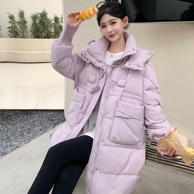 Двойной чехол длинный пуховик выше колена женский зимняя новая куртка высокого класса темперамент теплая куртка 2024 года