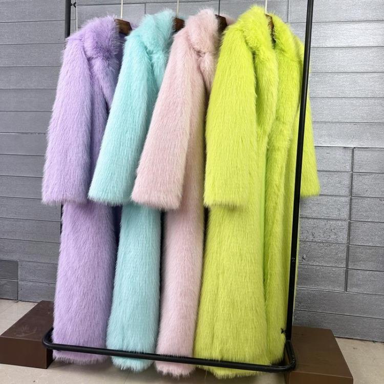 Winter Women Casual Faux Fur Coat Long Jacket Trendy Cardigan Solid Color High End Fashion
