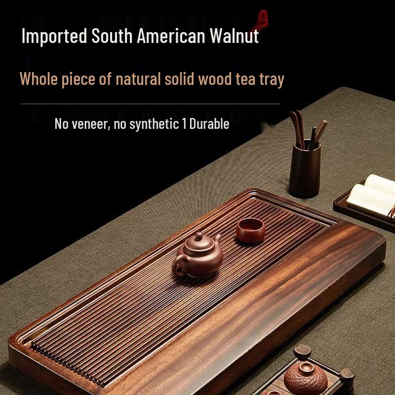 Jiakangming Walnut Solid Wood Tea Tray with Embedded Drainage