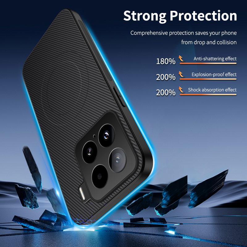 For Xiaomi 15 Pro Magnetic Case WANLONFENG TQ1 Series Carbon Fiber Texture PC TPU Phone Cover with 2Pcs Screen Films