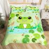 Cute Frog Duvet Cover Full Queen,Cartoon Animals Theme  Bedding Set Kawaii Frog Comforter Cover Watercolor Plants Quilt Cover