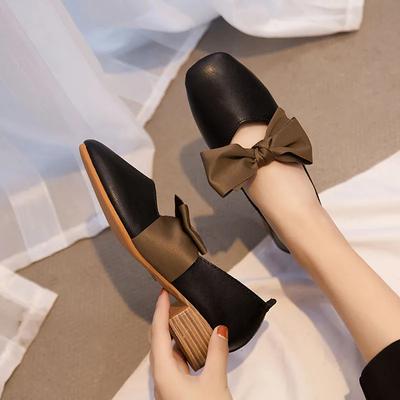 Модные весенние туфли Мэри Джейн с квадратным носком, женские туфли с бантом из мягкой кожи, неглубокие, на толстом каблуке, повседневные туфли, универсальные женские туфли на высоком каблуке для платья