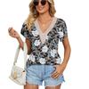 Женская футболка с v-образным вырезом и принтом, свободная футболка с рукавами-лепестками