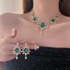 Multifunction Green Crystal Jewelry Set Korean Style Sparkling Necklace Birthday Gift