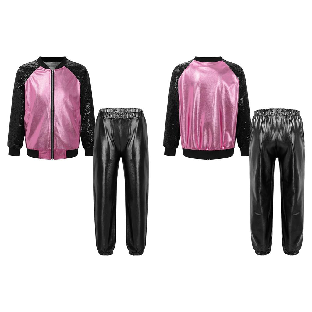 Детский костюм для джаза/хип-хопа с металлической курткой-бомбером и спортивными штанами