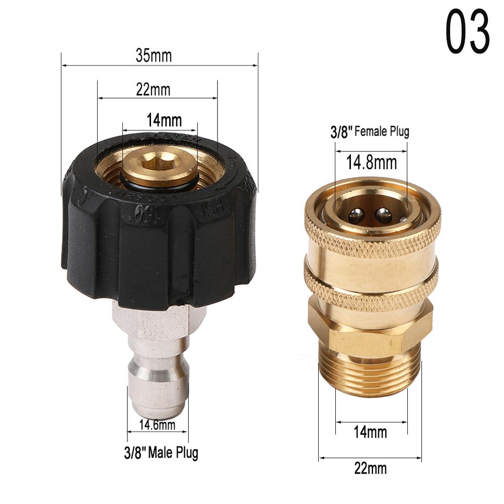 Комплект из 2 адаптеров для мойки высокого давления M22 14 мм / 15 мм с внутренней резьбой и быстроразъемным соединением 3/8'' или 1/4'', набор насадок