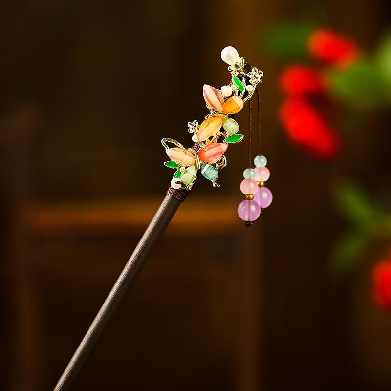 1Pc Updo New Chinese Style Tassel Ancient Headwear Tassel Hairpin Fresh Wood Flower Hairpin