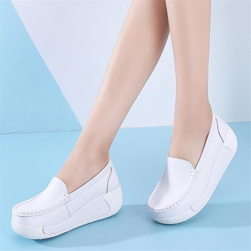 Fashion New Fashion Casual Women's Shoes Flat Genuine Leather White Nurse Shoes Women Platform Wedges Shoes