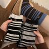 Women's Autumn Winter Thick Warm Dot Yarn Button Striped Wool Medium Tube Pile Socks