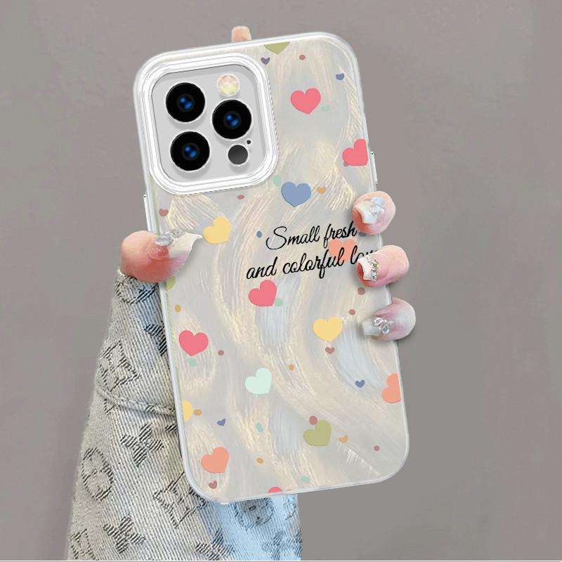Upgraded Glitter Silver Case Cute Heart Shape Love Printed Protective Shell Shockproof Full Back Cover for iPhone Samsung