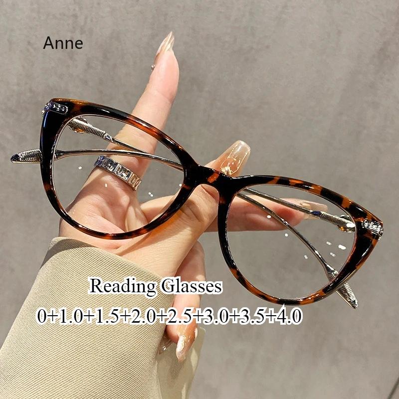 New Fashion Green Reading Glasses Luxury Women Designer Anti Blue Light Glasses Elegant Female Ultralight Cat Eye Eyewear Frames