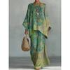 New crew neck bat sleeve printing set Bohemian lazy casual two-piece set