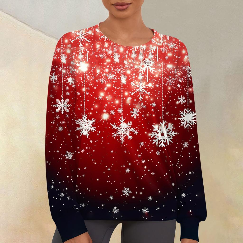 Women's Casual Fashion Print Round Neck Drop Shoulder Sleeve Long Sleeve Sweater Top