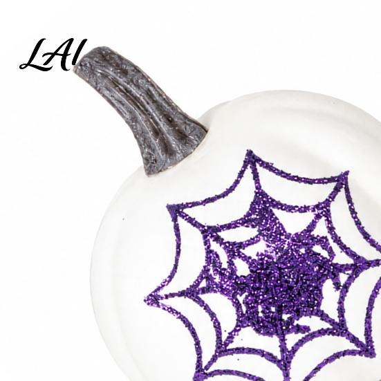 Halloween Party Ornaments Foam Pumpkin Decoration Web Decorative Spider Purple Glitter Decor Mini Artificial for Holiday Pumpkins with Bat Pattern
