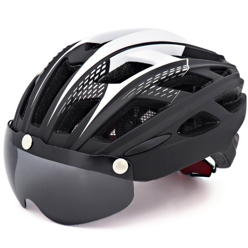 Adult Road Mountain Bike Helmet With Integrated Visor LED Light PC EPS Full Coverage Cycling Men Women