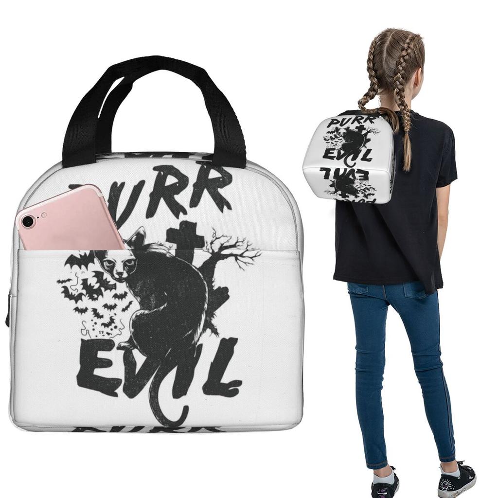 Purr Evil Insulated Lunch Bag for Women Kids Leakproof Food Boxes Thermal Lunch Box Tote