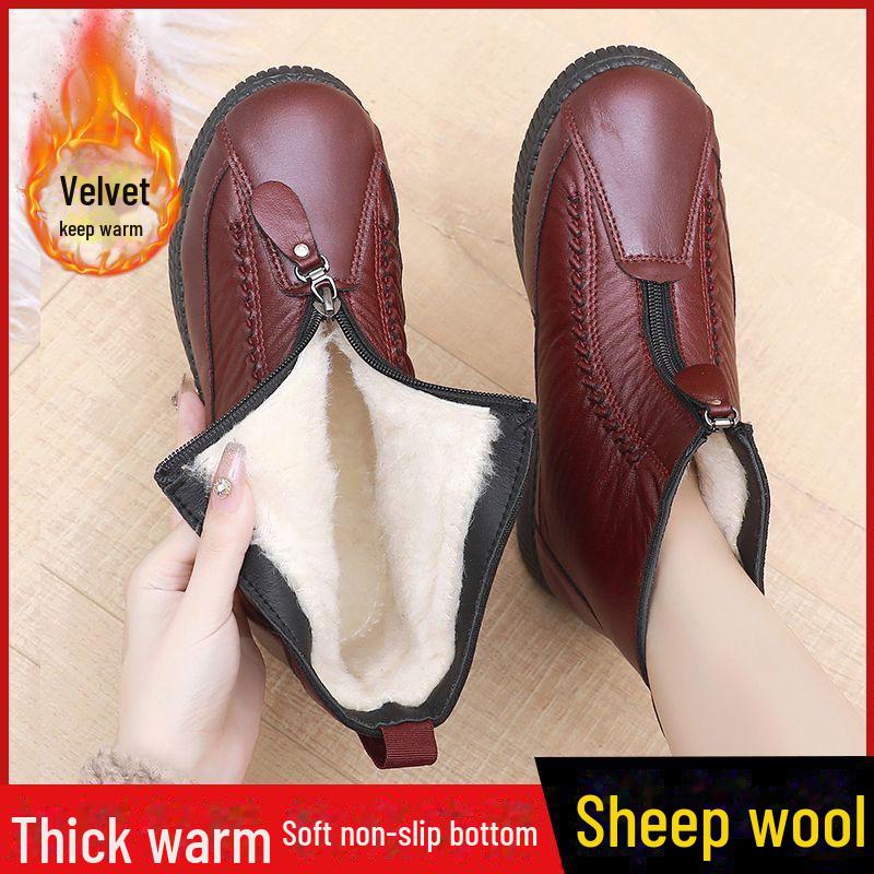 Женские зимние ботинки: Теплая зимняя обувь из смеси шерсти и хлопка с бархатной подкладкой и мягкой подошвой для людей среднего и пожилого возраста