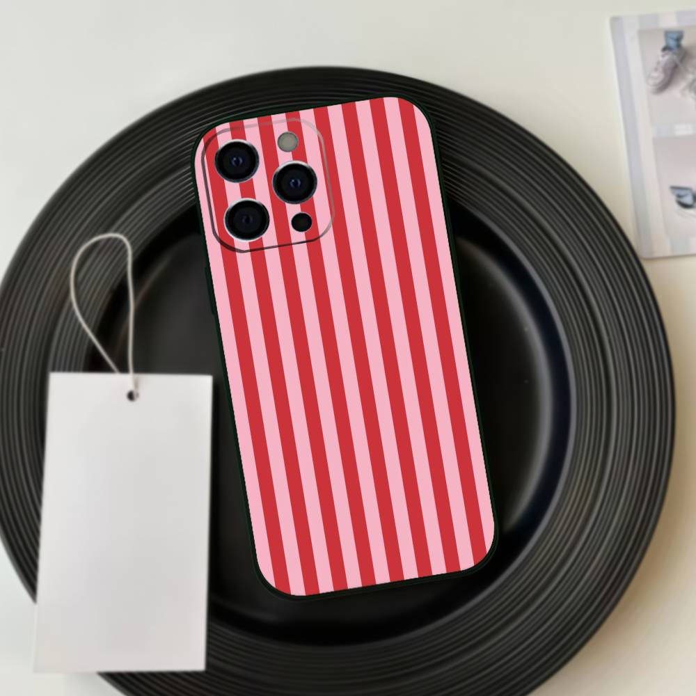 Чехол для телефона с узором в бордово-белую полоску для iPhone 17,16,15,14,13,12,11 Plus,Pro Max,XS,Мягкая черная крышка