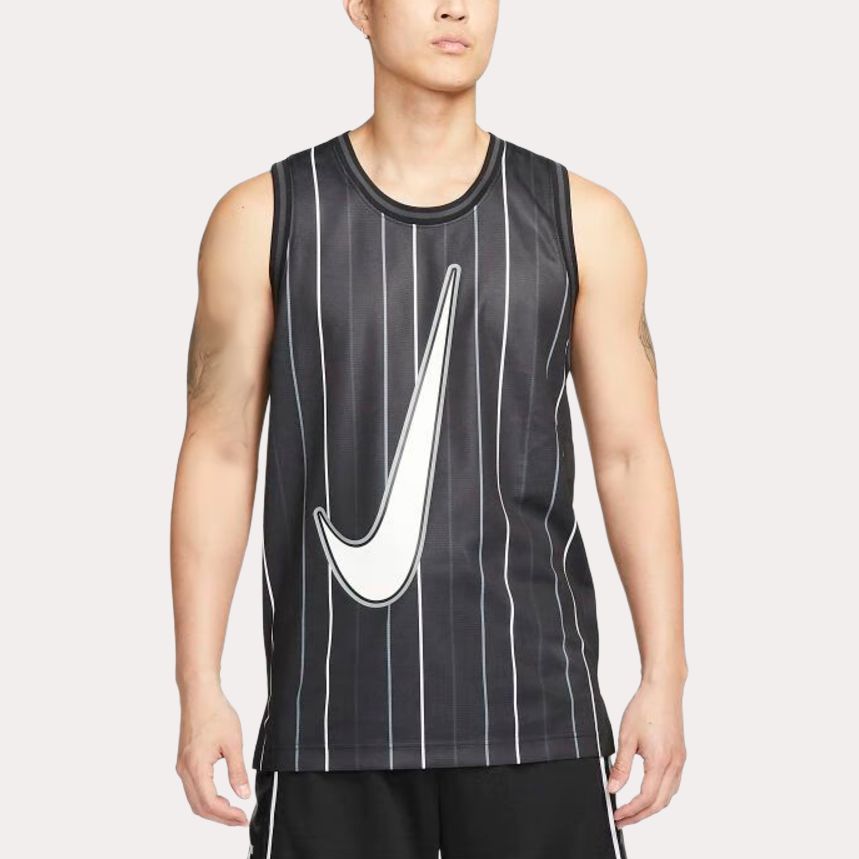 Nike Dri-Fit DNA Striped Round Neck Logo Printed Basketball жилет без рукавов для мужчин, топы, черный DX0436-010