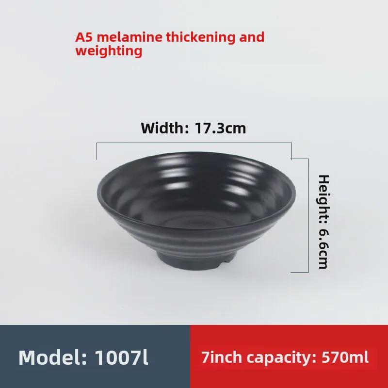 Ударопрочная меламиновая миска для лапши рамэн - черный искусственный фарфор, идеально подходит для острой лапши или риса в ресторанах.