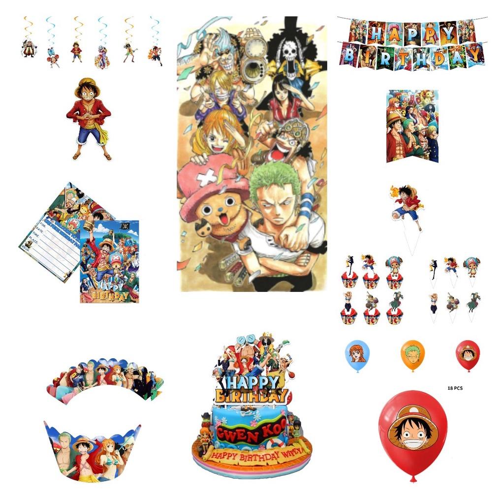 Colorful One Piece Themed Birthday Party Decoration Set Vibrant And Whimsical Paper Props And Balloons