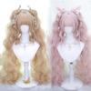 Длинный вьющийся парик для косплея с 2 хвостиками синтетические волосы для Хэллоуина красный черный коричневый розовый парик термостойкие женские парики Лолиты