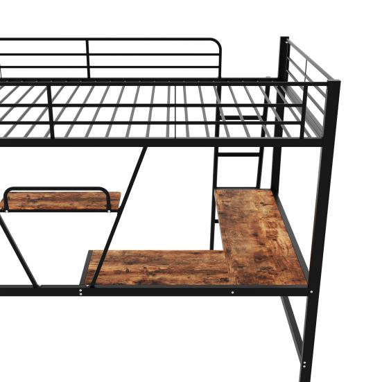 Strong Carrying Capacity Children Bed with L-shaped Bookshelf Ladder Metal Frame Loft Bed Home