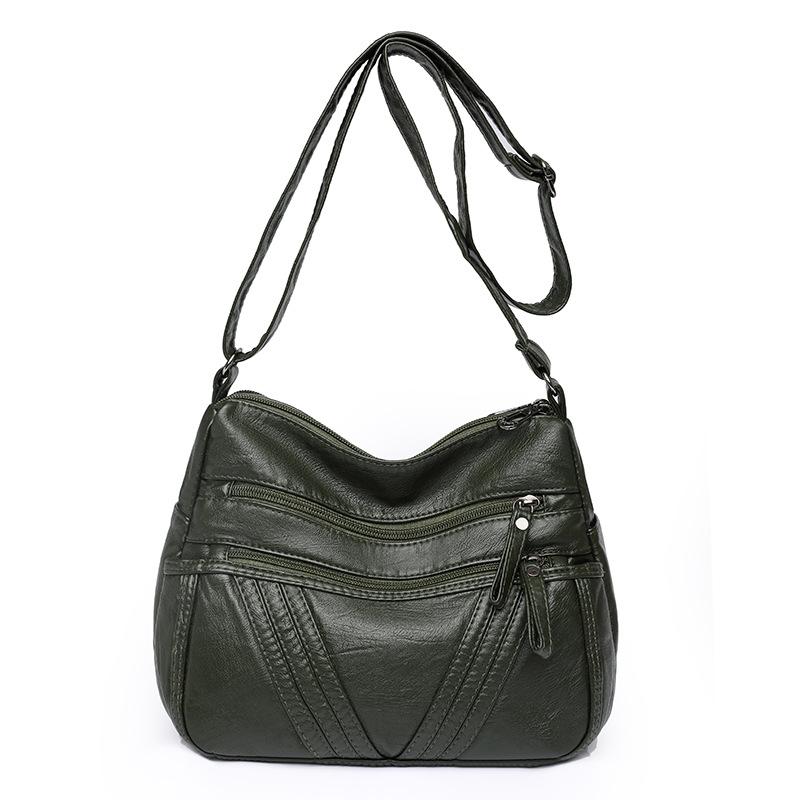 New Washed Leather Women's Bag Middle-aged Crossbody Shoulder Bag Soft Leather Multi-Pocket Slant Mother Bag