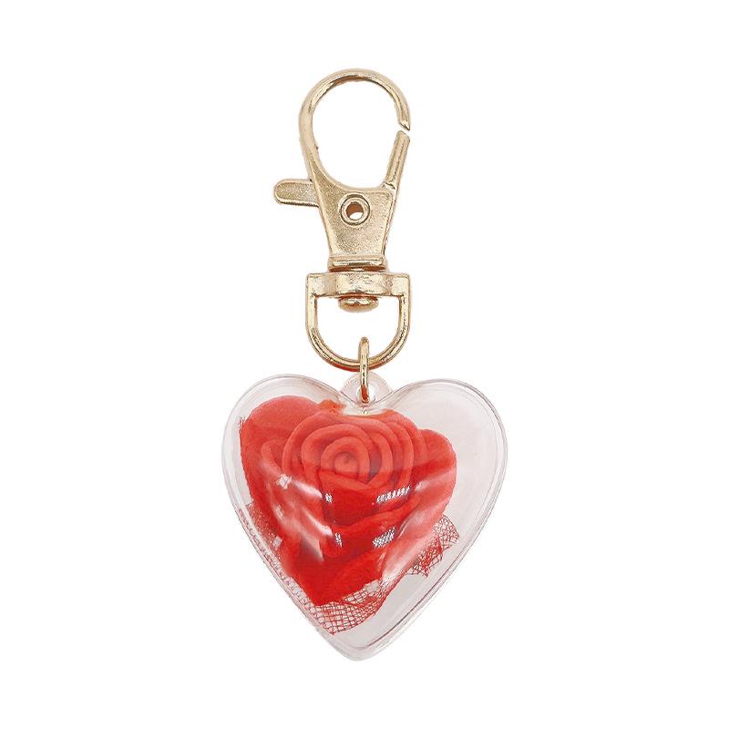 Cross Border Vibrant Valentine's Day Heart-Shaped Preserved Rose Keychain Pendant