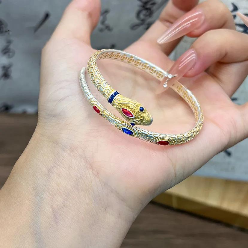 Преувеличенный разноцветный браслет неправильной формы, Знак Зодиака Змея, Ретро Литературный и Этнический Стиль