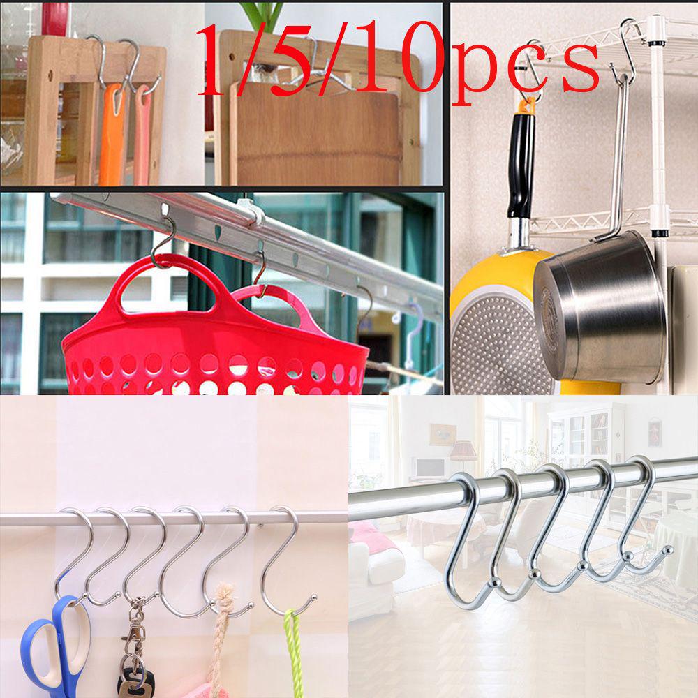 1/5/10Pcs Bathroom Home Kitchen Holder Storage Rack Clasps Hooks S Shaped Hanger Hook