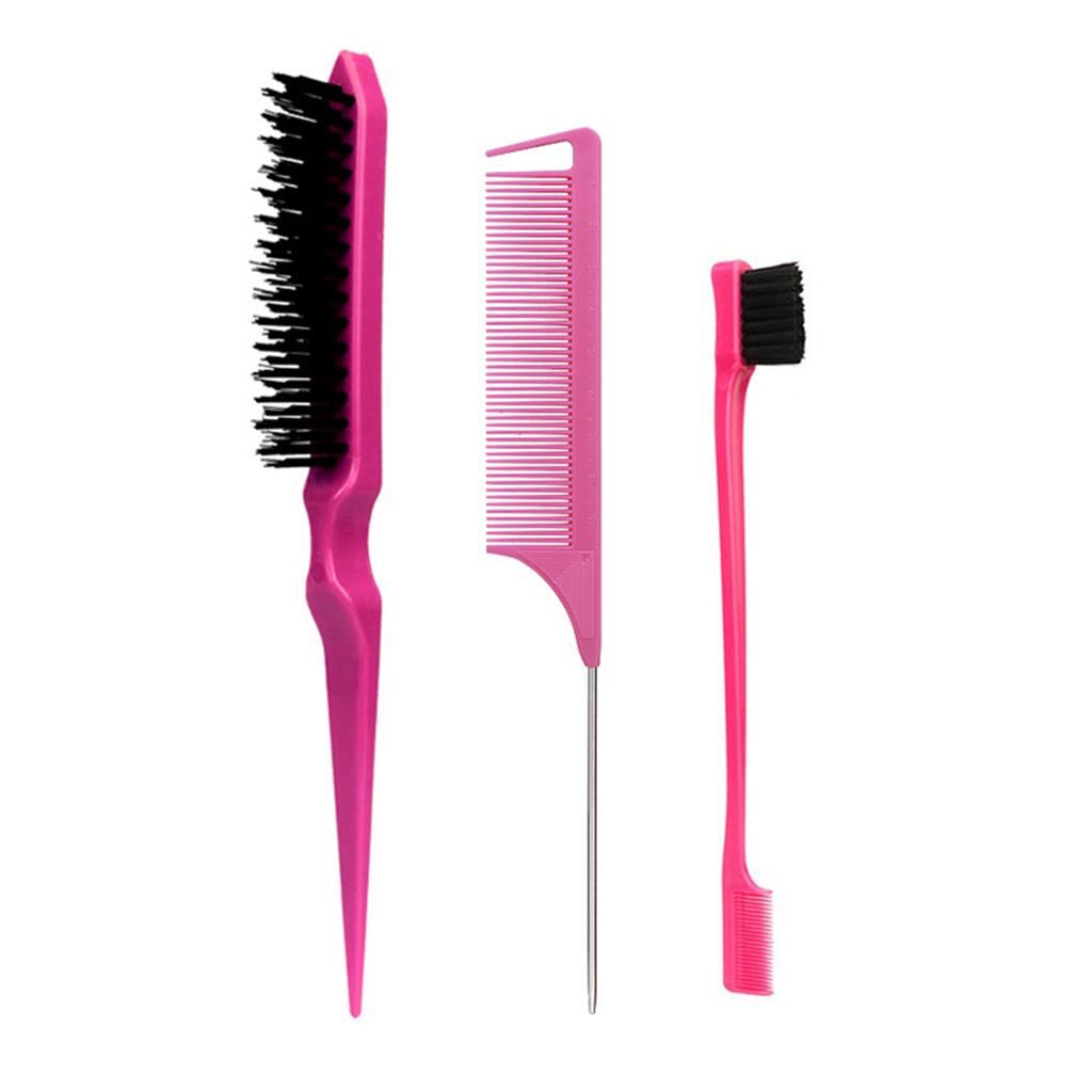 3Pieces Hair Styling Comb Set Teasing Hair Brush Rat Tail Comb Edge Brush for Edge Back Brushing Combing Slicking Hair