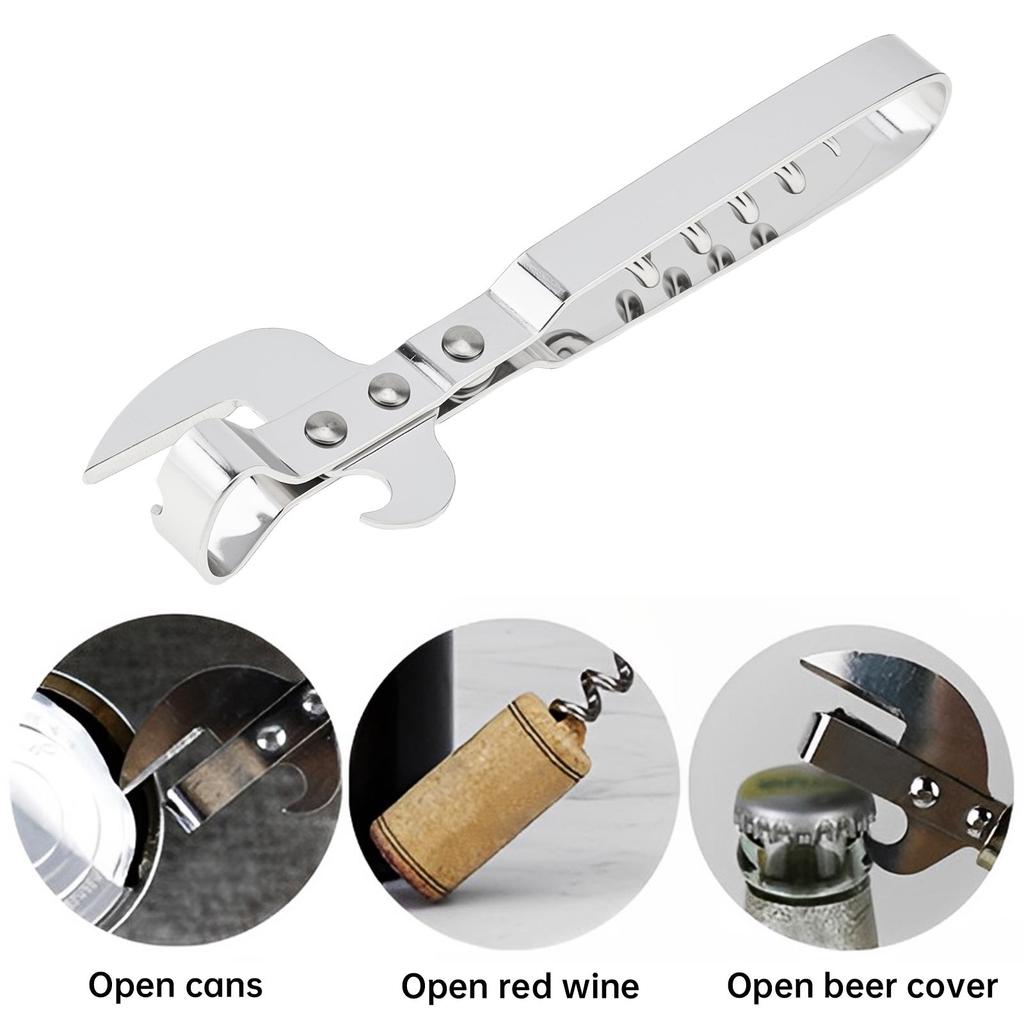 Многофункциональная открывалка для банок из нержавеющей стали, открывалка для пивных бутылок, регулируемая ручная открывалка для банок, захват, кухонные принадлежности, серебристый цвет