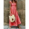 Elegant Plaid Slip Maxi Long Dress Summer Women Strapless Ruffle Backless Pleated Elastic Waist Boho Party Swing Loose Dresses