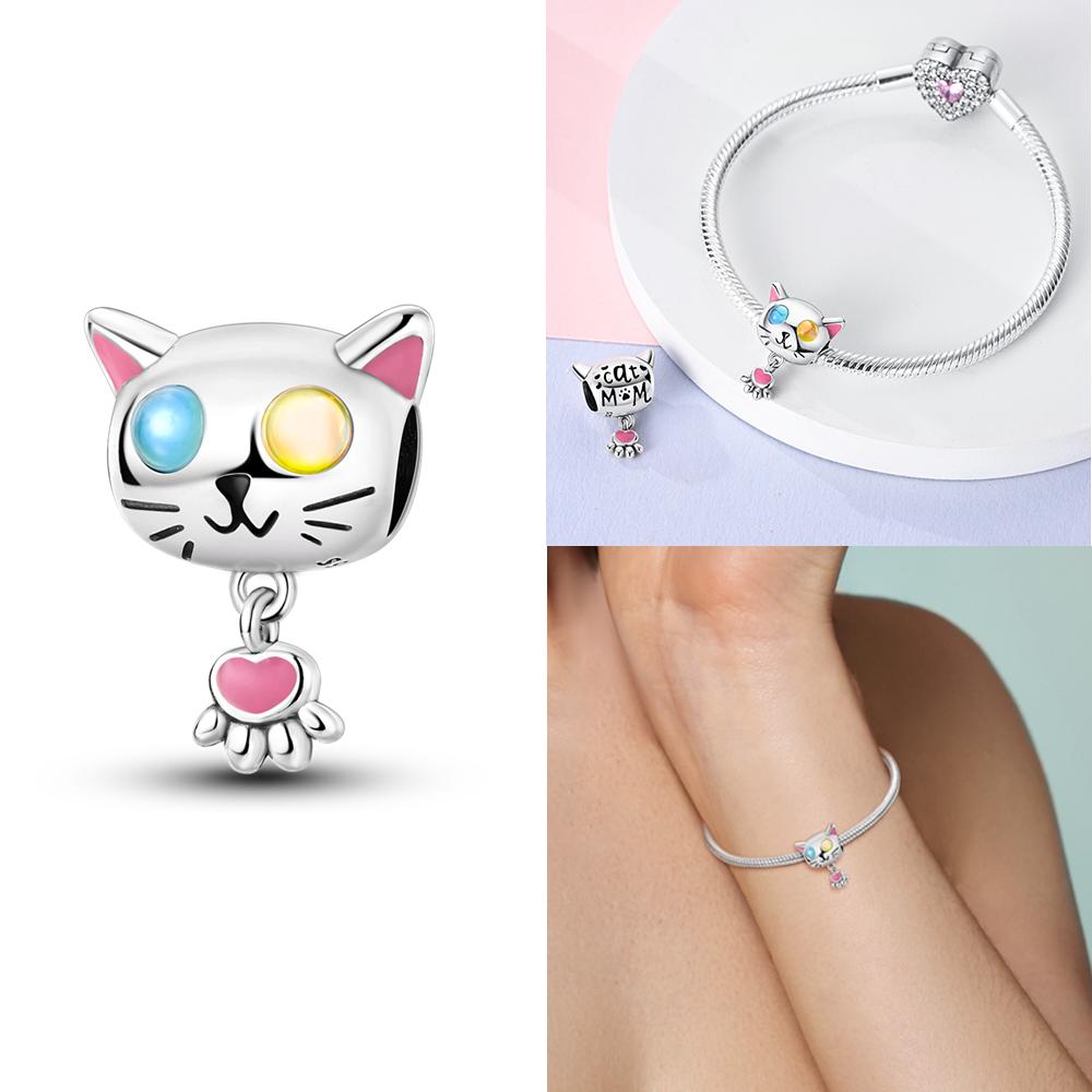 Copper Charms Animal Color Pink Rabbit Sheep Cat Dog Beads Fit 3Mm Original Bracelets Fine Diy Birthday Jewelry Make