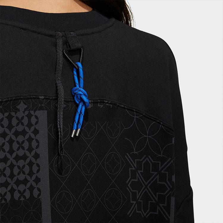 adidas Оригиналы Спортивный пуловер с длинным рукавом, сшитый из разных тканей, с принтом, укороченный свитшот на молнии, декоративный, женский, черный HD0342