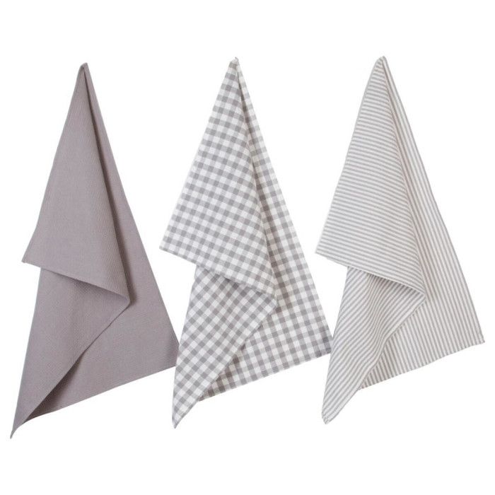 Set of 3 Tea Towels 45 X 70 Cm 100% Cotton - Gray