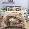 Cat with Vintage Hat  Pattern Bedding Quilt Set  Home Decoration  Gift (1 * duvet cover + 2 * pillowcase, without core)